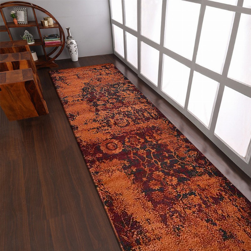 Rugsotic Carpets Machine Woven Heatset Polypropylene 3'2''x10' Runner Area Rug Contemporary - 3'2''x10' Orange