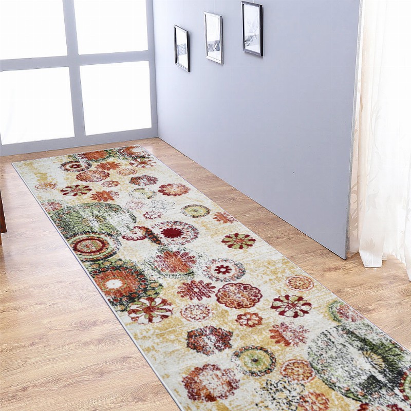 Rugsotic Carpets Machine Woven Heatset Polypropylene 3'2''x10' Runner Area Rug Floral - 3'2''x10' Beige