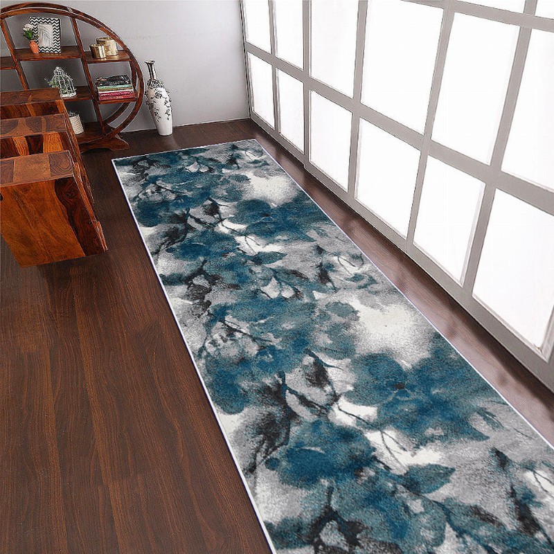 Rugsotic Carpets Machine Woven Heatset Polypropylene 3'2''x10' Runner Area Rug Floral - 3'2''x10' Ivory Blue