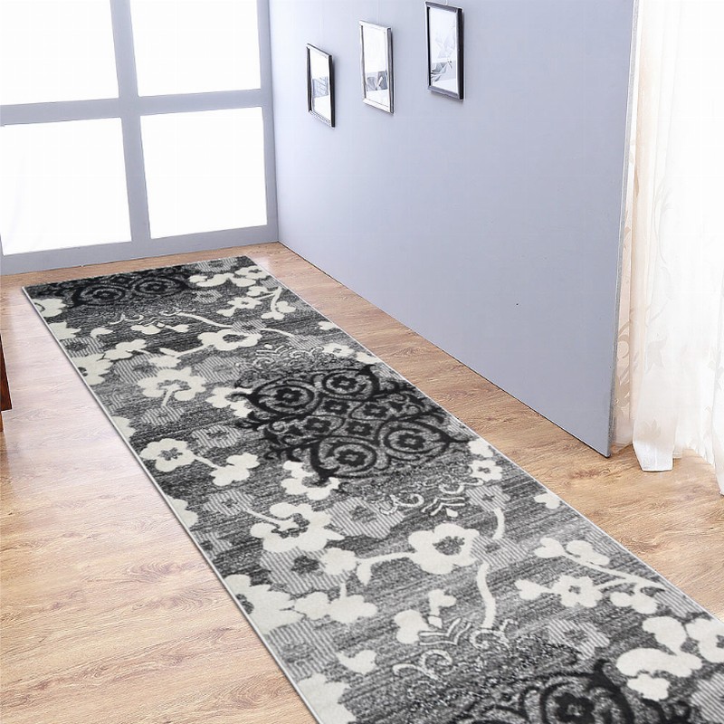 Rugsotic Carpets Machine Woven Heatset Polypropylene 3'2''x10' Runner Area Rug Floral - 3'2''x10' Silver1