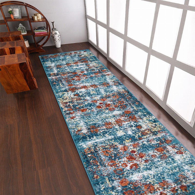 Rugsotic Carpets Machine Woven Heatset Polypropylene 3'2''x10' Runner Area Rug Oriental - 3'2''x10' Blue