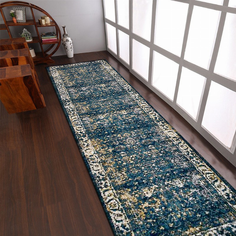 Rugsotic Carpets Machine Woven Heatset Polypropylene 3'2''x10' Runner Area Rug Oriental - 3'2''x10' Blue1