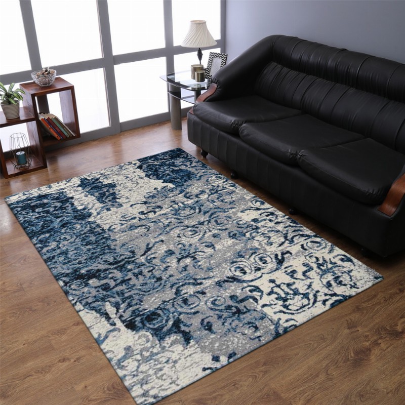 Rugsotic Carpets Machine Woven Heatset Polypropylene Area Rug Abstract 4'4''x6'4'' Blue