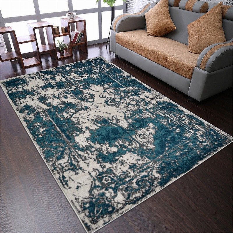 Rugsotic Carpets Machine Woven Heatset Polypropylene Area Rug Abstract 4'4''x6'4'' Ivory Blue