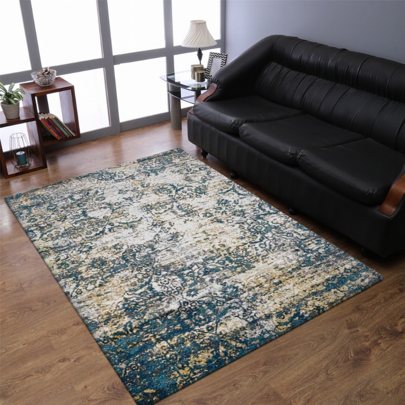 Rugsotic Carpets Machine Woven Heatset Polypropylene Area Rug Abstract 4'x6' Ivory Blue3