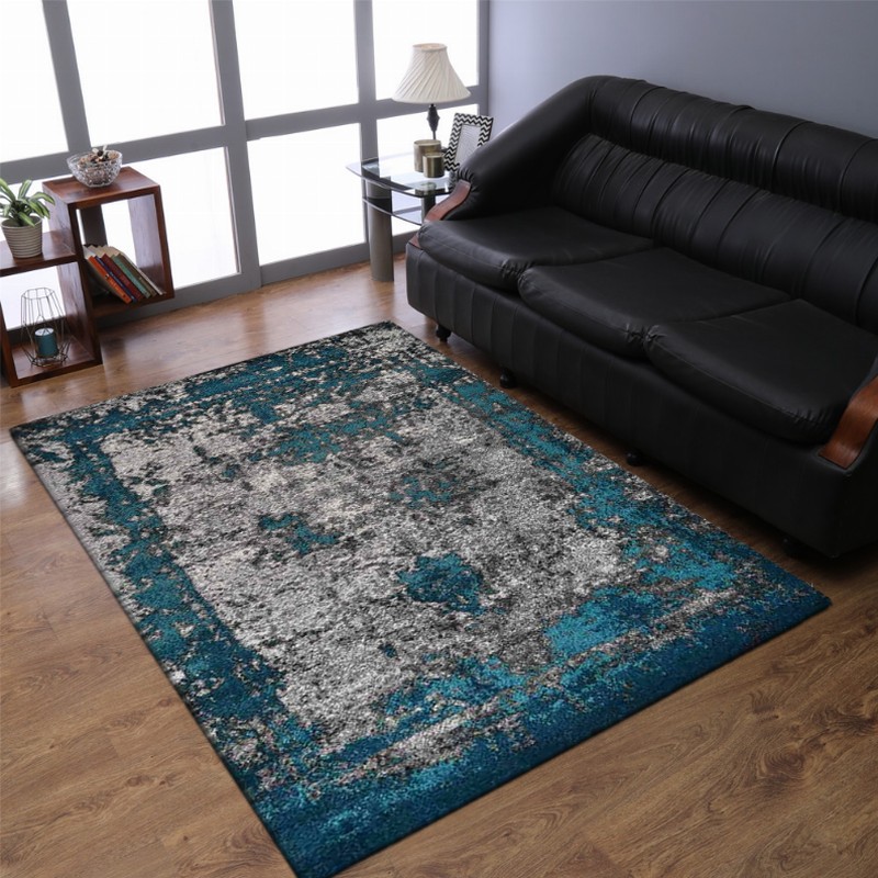 Rugsotic Carpets Machine Woven Heatset Polypropylene Area Rug Abstract 9'x12' Ivory Blue1