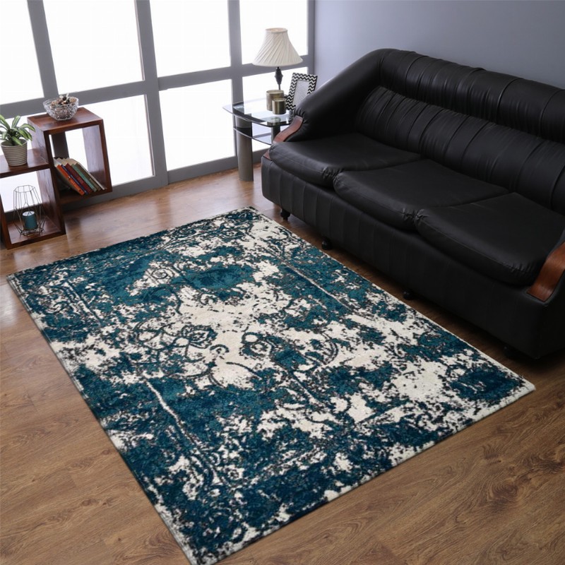 Rugsotic Carpets Machine Woven Heatset Polypropylene Area Rug Abstract 4'x6' Ivory Blue2