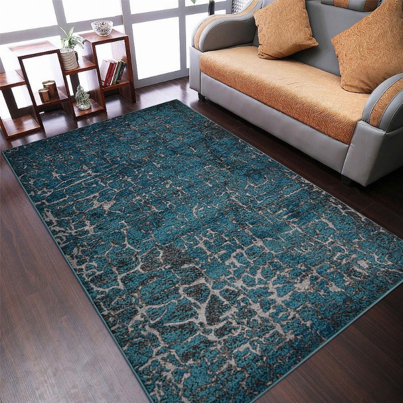 Rugsotic Carpets Machine Woven Heatset Polypropylene Area Rug Abstract 8'x10' Silver Blue