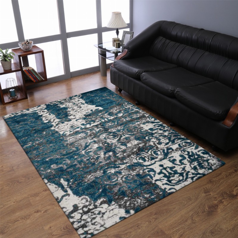 Rugsotic Carpets Machine Woven Heatset Polypropylene Area Rug Abstract 4'x6' Silver Blue2