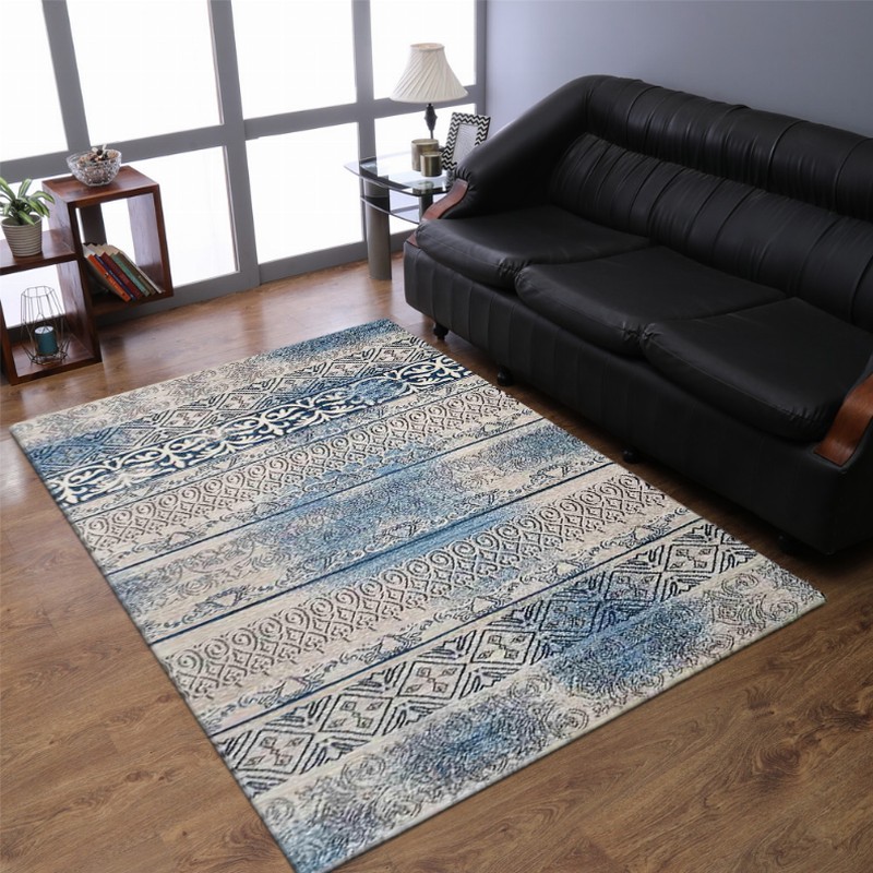 Rugsotic Carpets Machine Woven Heatset Polypropylene Area Rug Contemporary 4'4''x6'4'' Beige Blue