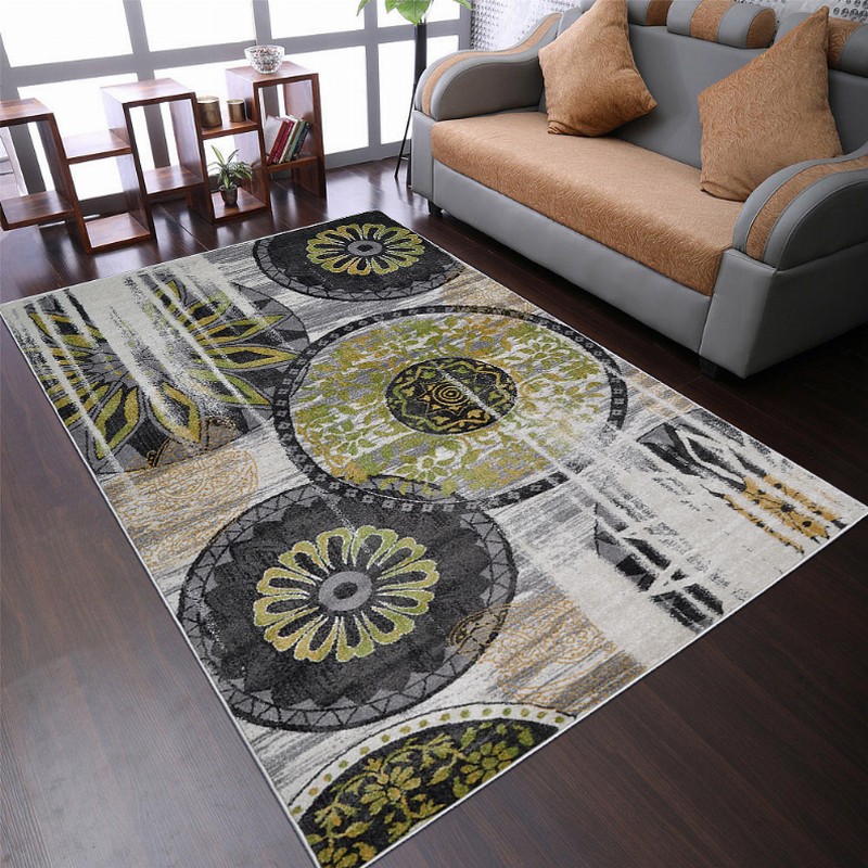 Rugsotic Carpets Machine Woven Heatset Polypropylene Area Rug Contemporary 5'x8' Beige Green