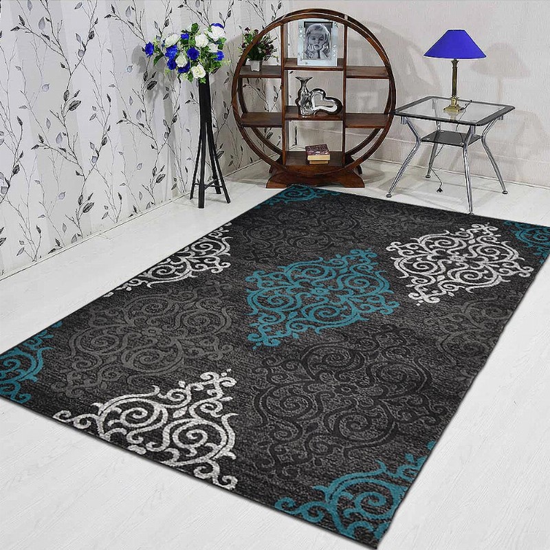 Rugsotic Carpets Machine Woven Heatset Polypropylene Area Rug Contemporary 4'x6' Silver Blue