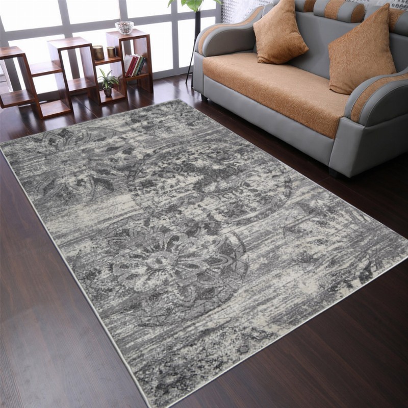 Rugsotic Carpets Machine Woven Heatset Polypropylene Area Rug Contemporary 4'x6' Silver Ivory