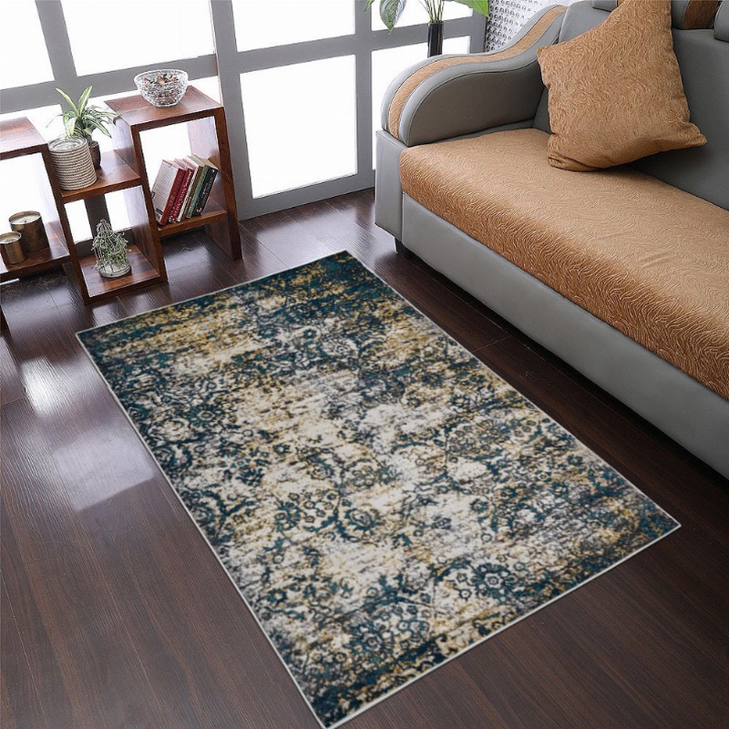 Rugsotic Carpets Machine Woven Heatset Polypropylene Area Rug Floral 4'4''x6'4'' Beige Blue