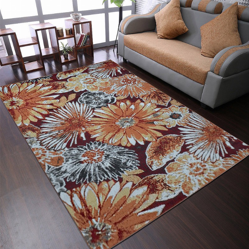 Rugsotic Carpets Machine Woven Heatset Polypropylene Area Rug Floral 4'x6' Beige Caramel