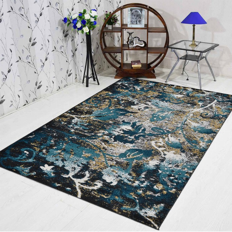 Rugsotic Carpets Machine Woven Heatset Polypropylene Area Rug Floral 4'4''x6'4'' Blue