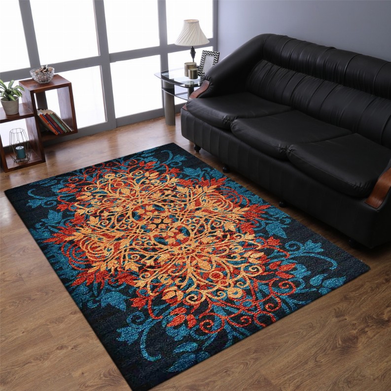 Rugsotic Carpets Machine Woven Heatset Polypropylene Area Rug Floral 10'x13' Caramel Blue