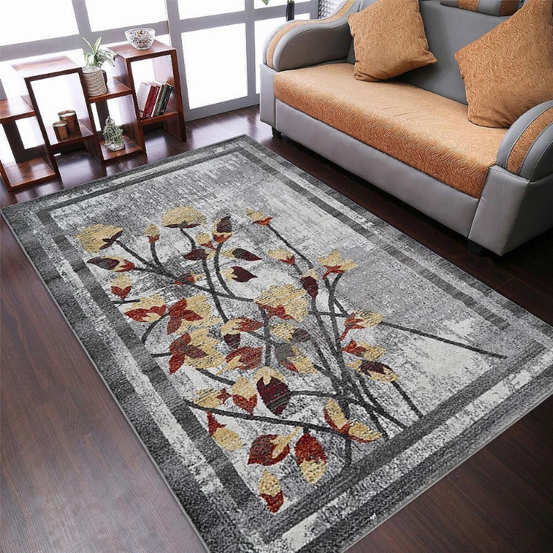 Rugsotic Carpets Machine Woven Heatset Polypropylene Area Rug Floral 4'x6' Silver