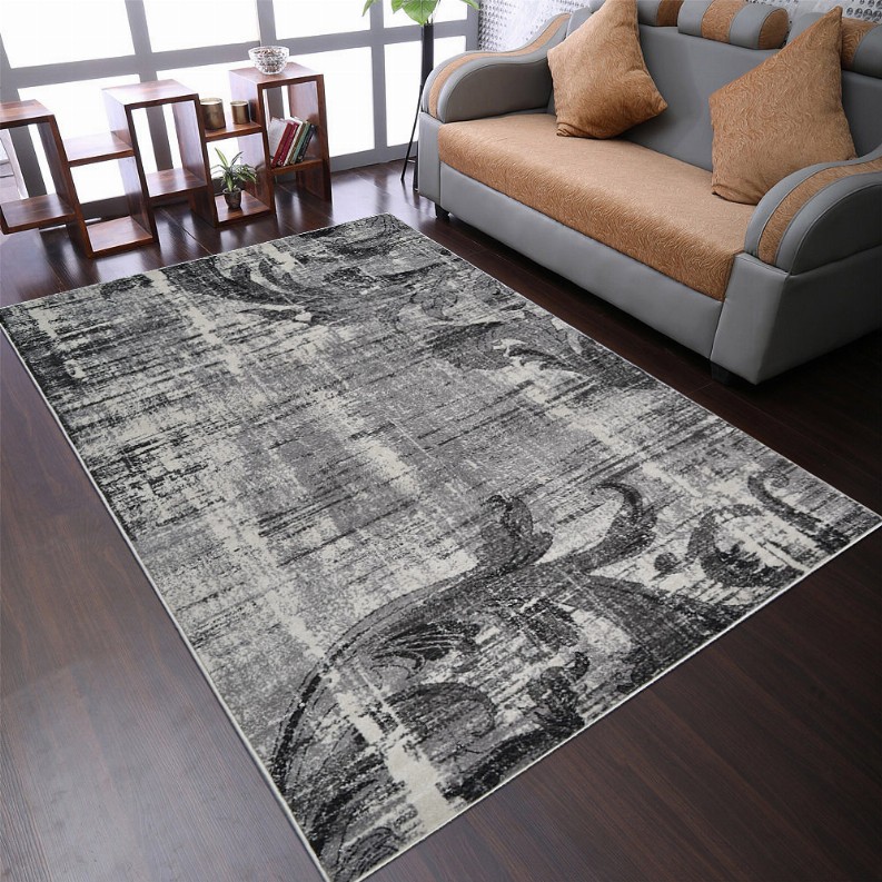Rugsotic Carpets Machine Woven Heatset Polypropylene Area Rug Floral 10'x13' Silver1