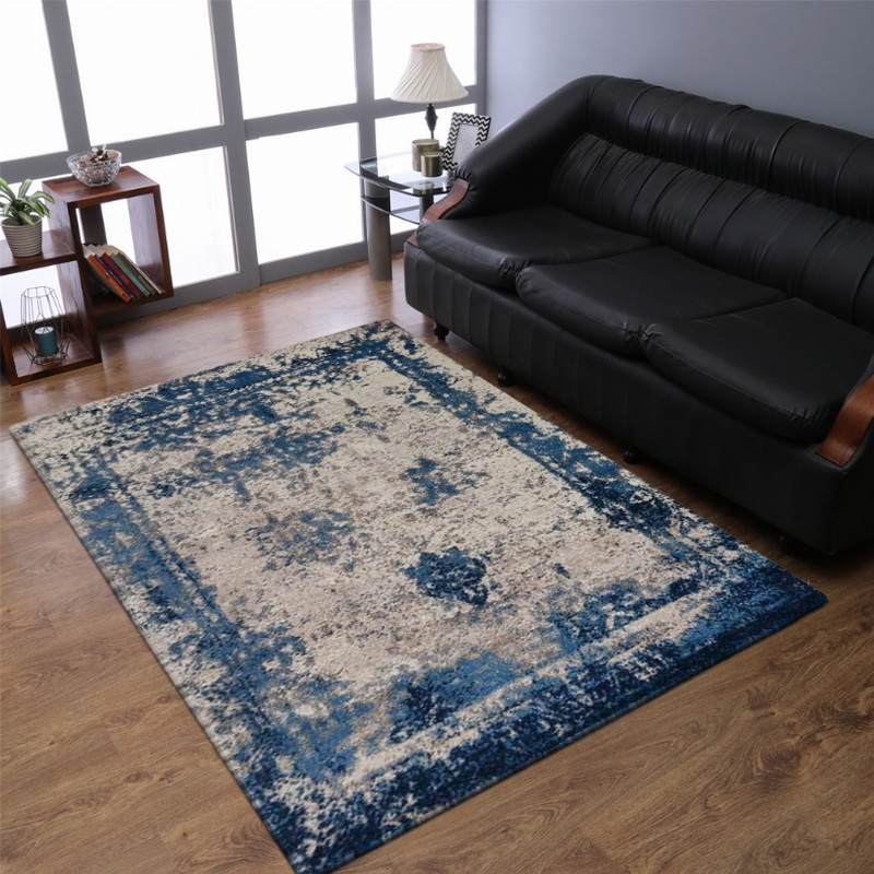 Rugsotic Carpets Machine Woven Heatset Polypropylene Area Rug Oriental 4'4''x6'4'' Beige Blue