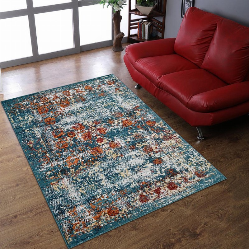 Rugsotic Carpets Machine Woven Heatset Polypropylene Area Rug Oriental 8'x10' Blue