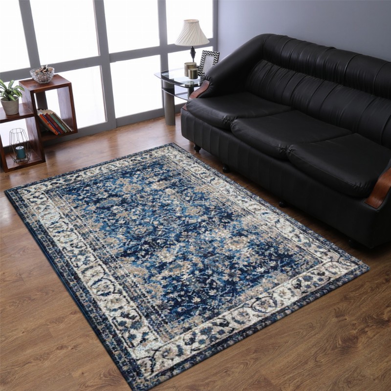 Rugsotic Carpets Machine Woven Heatset Polypropylene Area Rug Oriental 4'4''x6'4'' Ivory Blue