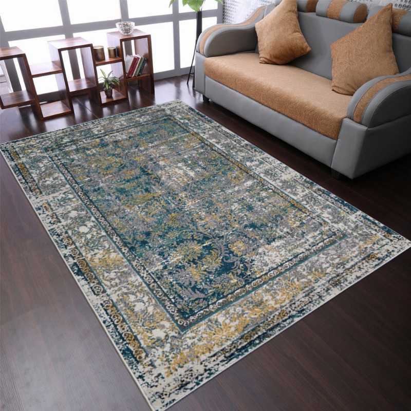 Rugsotic Carpets Machine Woven Heatset Polypropylene Area Rug Oriental 5'x8' Silver