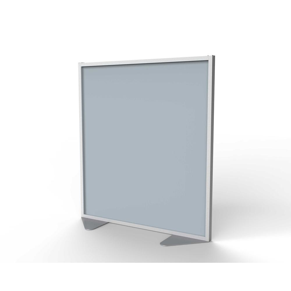Ghent Floor Partition with Aluminum Frame and Full Panel Infill, Silver Vinyl, 54"H x 48"W