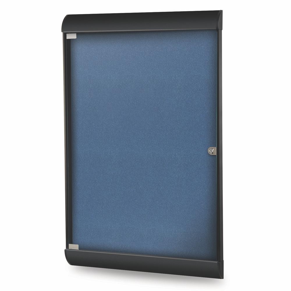 42?"x27" 1-Dr Silhouette Encl Bulletin Bd, Black Frame, Vinyl Fabric Navy