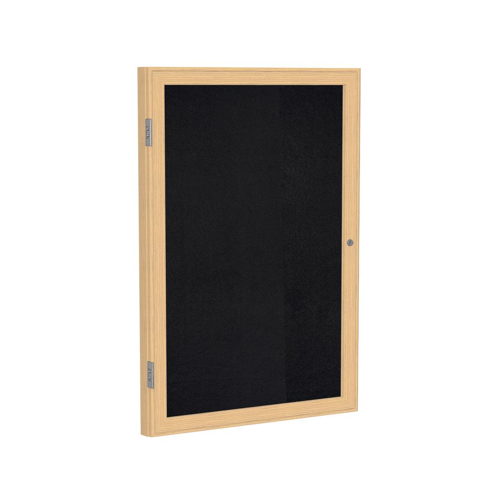 36"x24" 1-Dr Wood Fr Oak Finish Enclsd Recycled Rubber Bulletin Board - Black