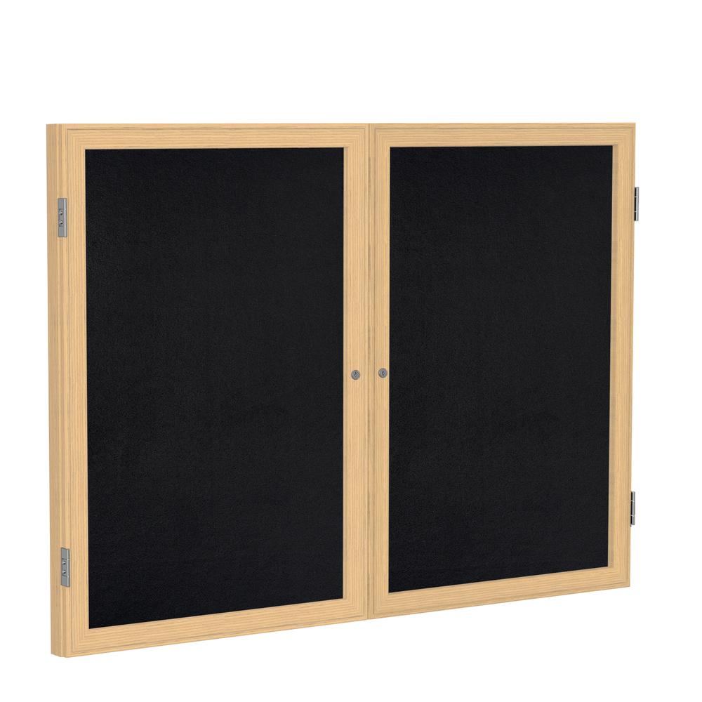 48"x60" 2-Dr Wood Fr Oak Finish Enclsd Recycled Rubber Bulletin Board - Black