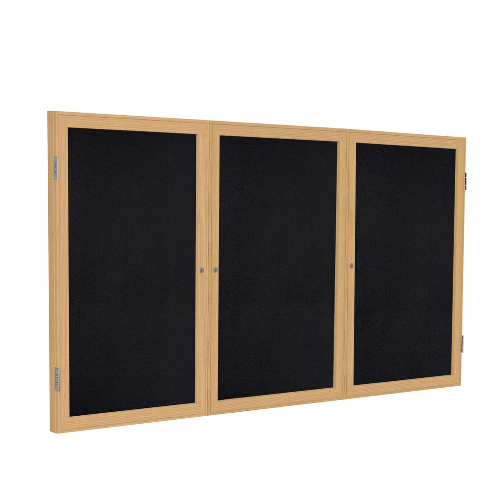 48"x72" 3-Dr Wood Fr Oak Finish Enclsd Recycled Rubber Bulletin Board - Black