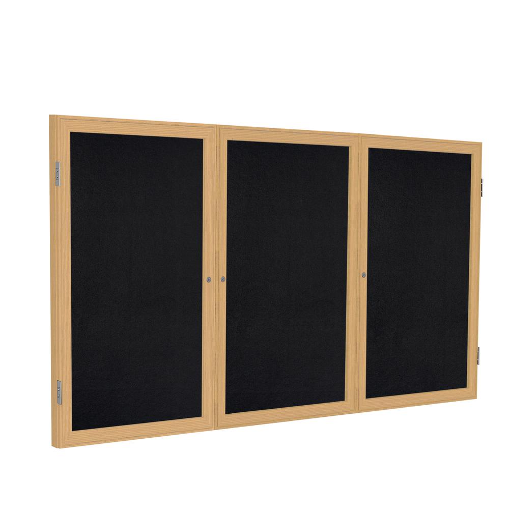 48"x96" 3-Dr Wood Fr Oak Finish Enclsd Recycled Rubber Bulletin Board - Black