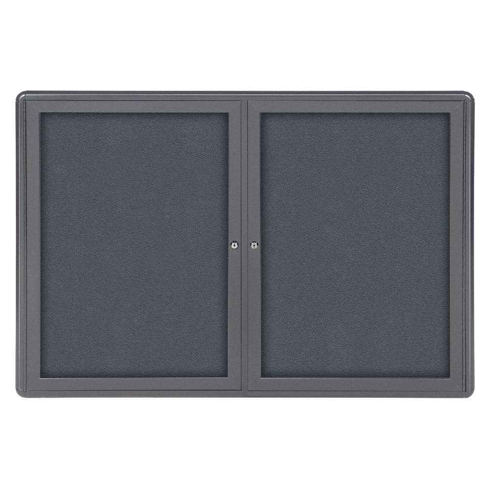 34"x47" 2-Door Ovation Gray Fabric Bulletin Board - Gray Frame