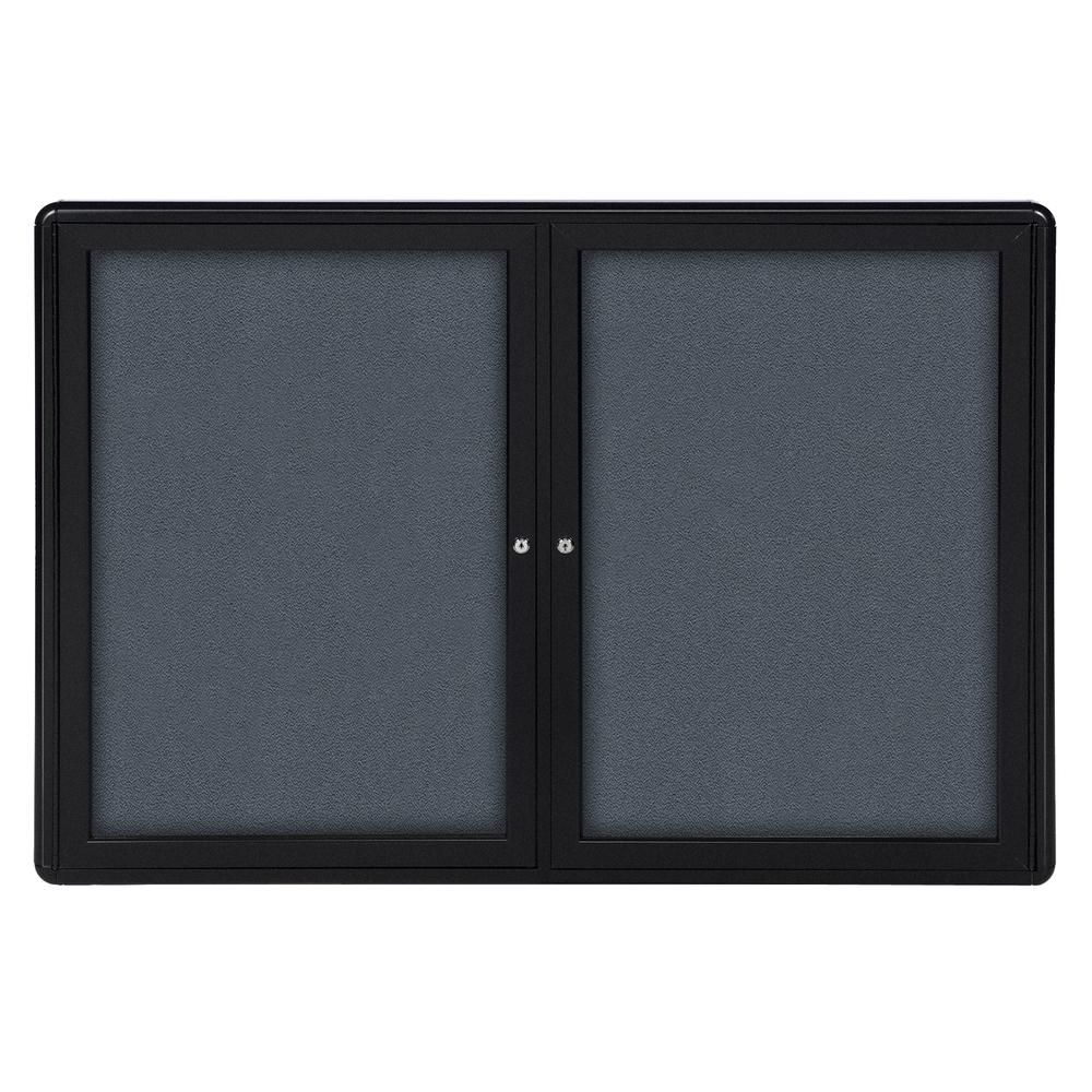 36"x60" 2-Door Ovation Gray Fabric Bulletin Board - Black Frame