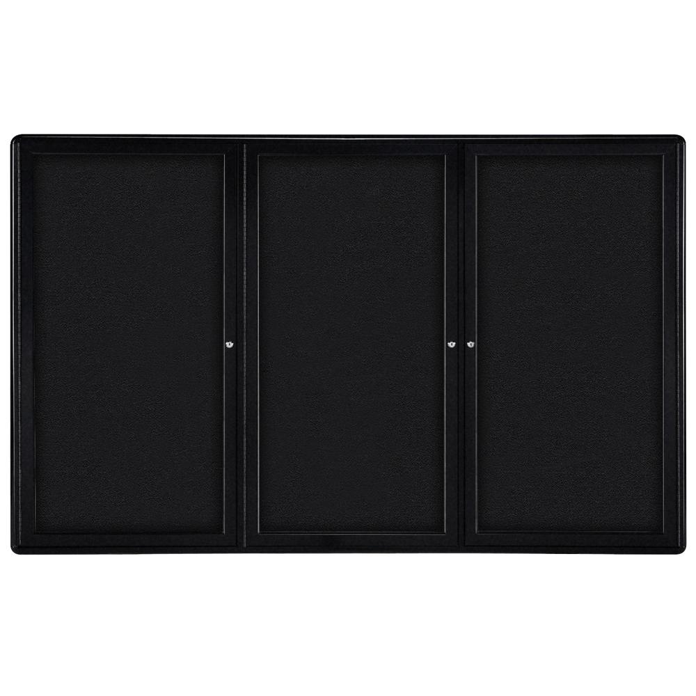 48"x72" 3-Door Ovation Black Fabric Bulletin Board - Black Frame