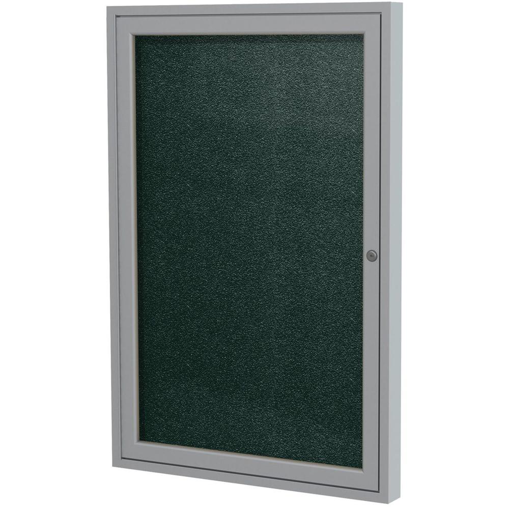 Ghent 36"x24" 1-Door Satin Aluminum Frame Enclosed Vinyl Bulletin Board - Ebony