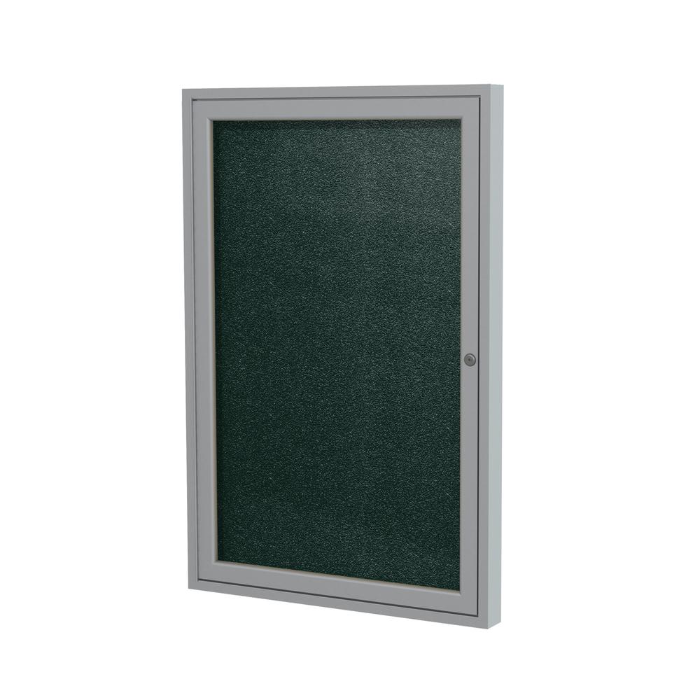 Ghent 36"x36" 1-Door Satin Aluminum Frame Enclosed Vinyl Bulletin Board - Ebony
