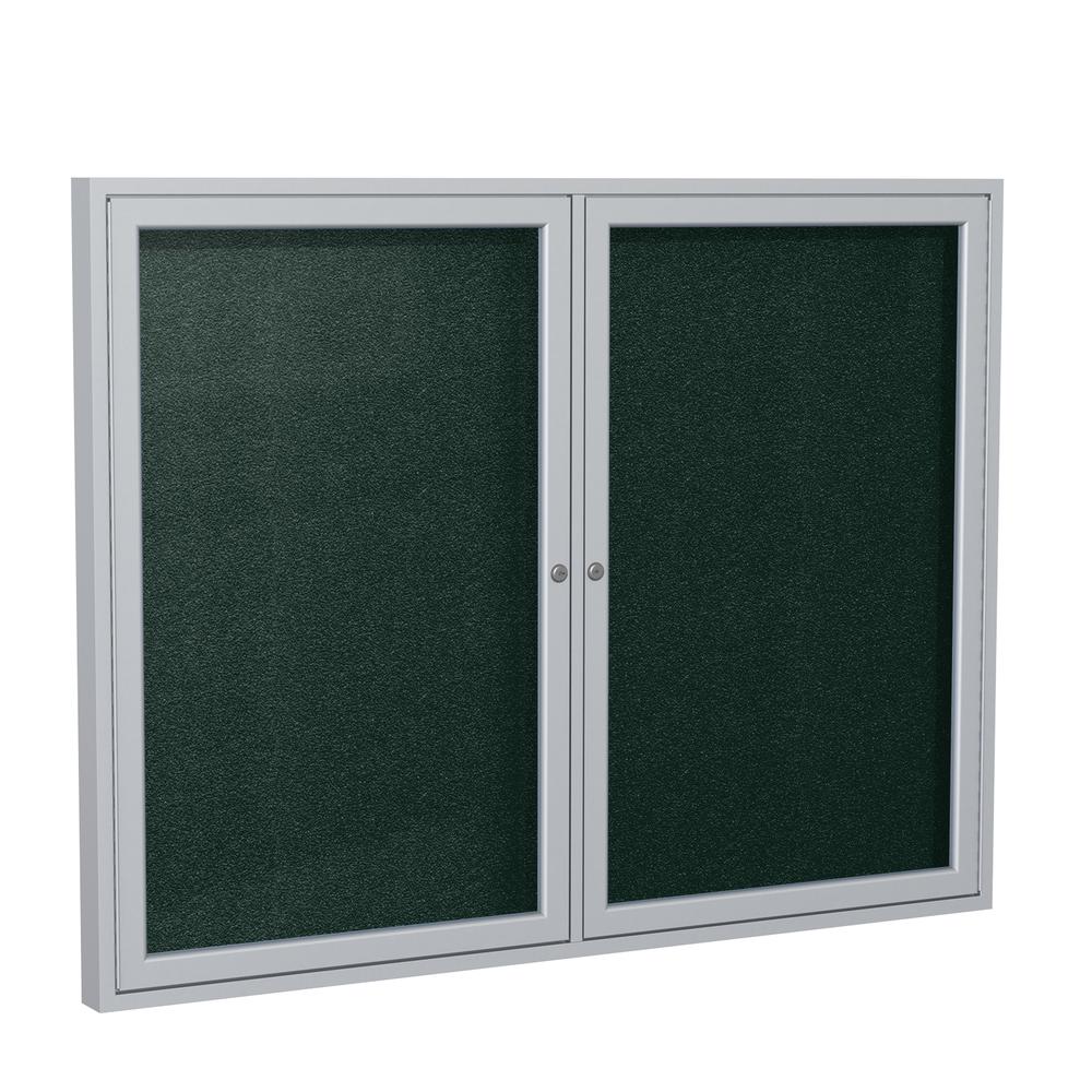 Ghent 36"x60" 2-Door Satin Aluminum Frame Enclosed Vinyl Bulletin Board - Ebony