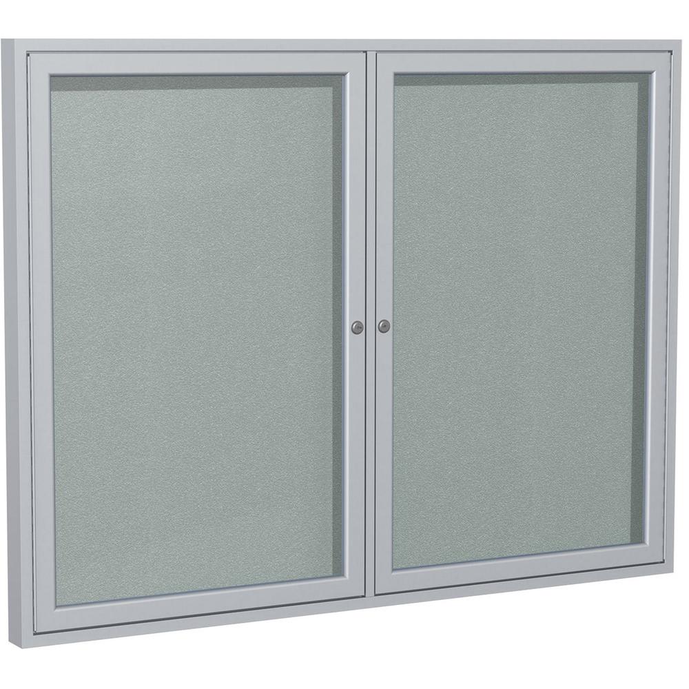 Ghent 48"x60" 2-Door Outdoor Enclosed Vinyl Bulletin Board, Shatter Resistant, with Lock, Satin Aluminum Frame - Silver (PA24860