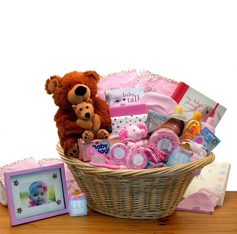 New Baby Gift Baskets - 24x18x12 inDeluxe Welcome Home Precious Baby Basket-Pink