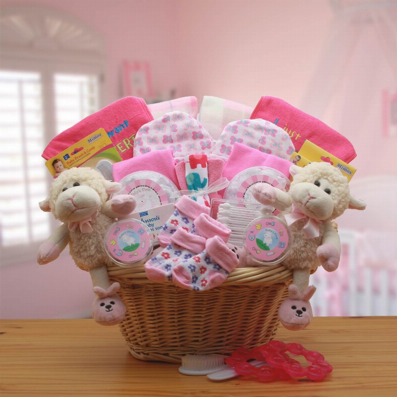 New Baby Gift Baskets - 16x16x12 inDouble Delight Twins New Babies Gift Basket - Pink