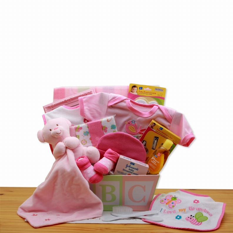 New Baby Gift Baskets - 12x12x10 inEasy as ABC New Baby Gift Basket - Pink