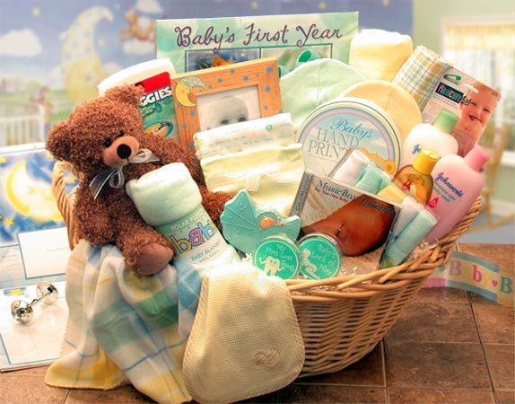 New Baby Gift Baskets - 24x18x12 inDeluxe Welcome Home Precious Baby Basket-YellowithTeal