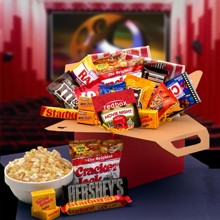 Snack Gift Baskets - 12X10X8 inBlockbuster Night Movie Care Package with 10.00 Redbox Gift Card