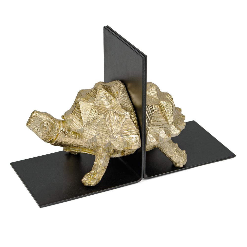 Gold Tortoise Polystone and Metal Bookends, Set of 2