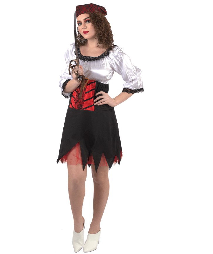 SEXY PIRATE COSTUME - L WHITE/BLACK/RED