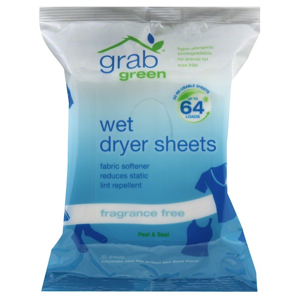 Grab Green Wet Dryer Sheet Fragrance Free (6x32 CT)