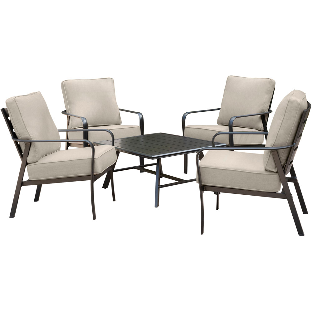 Cortino 5pc: 4 Slat Back Club Chairs and Slat Cofffee Table