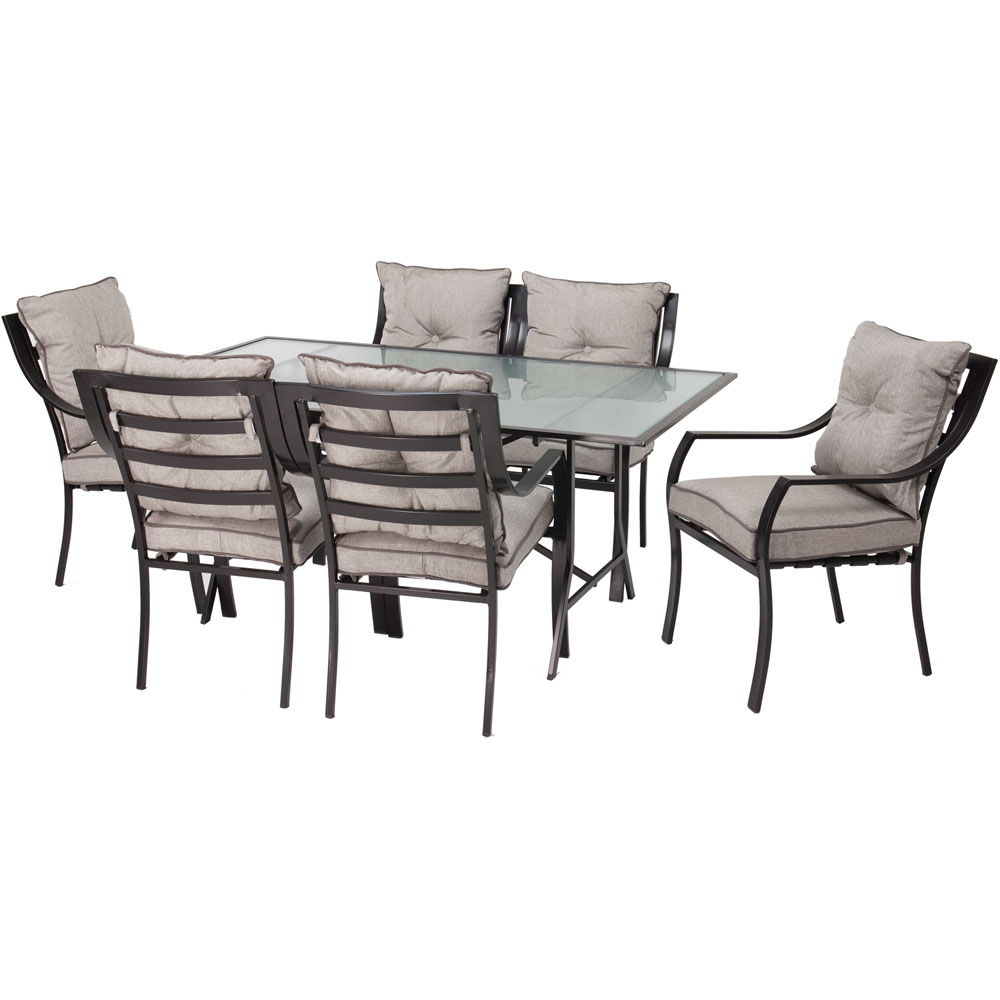 Lavallette 7-pc Dining Set (Glass Table + 6 Cushion Chairs)